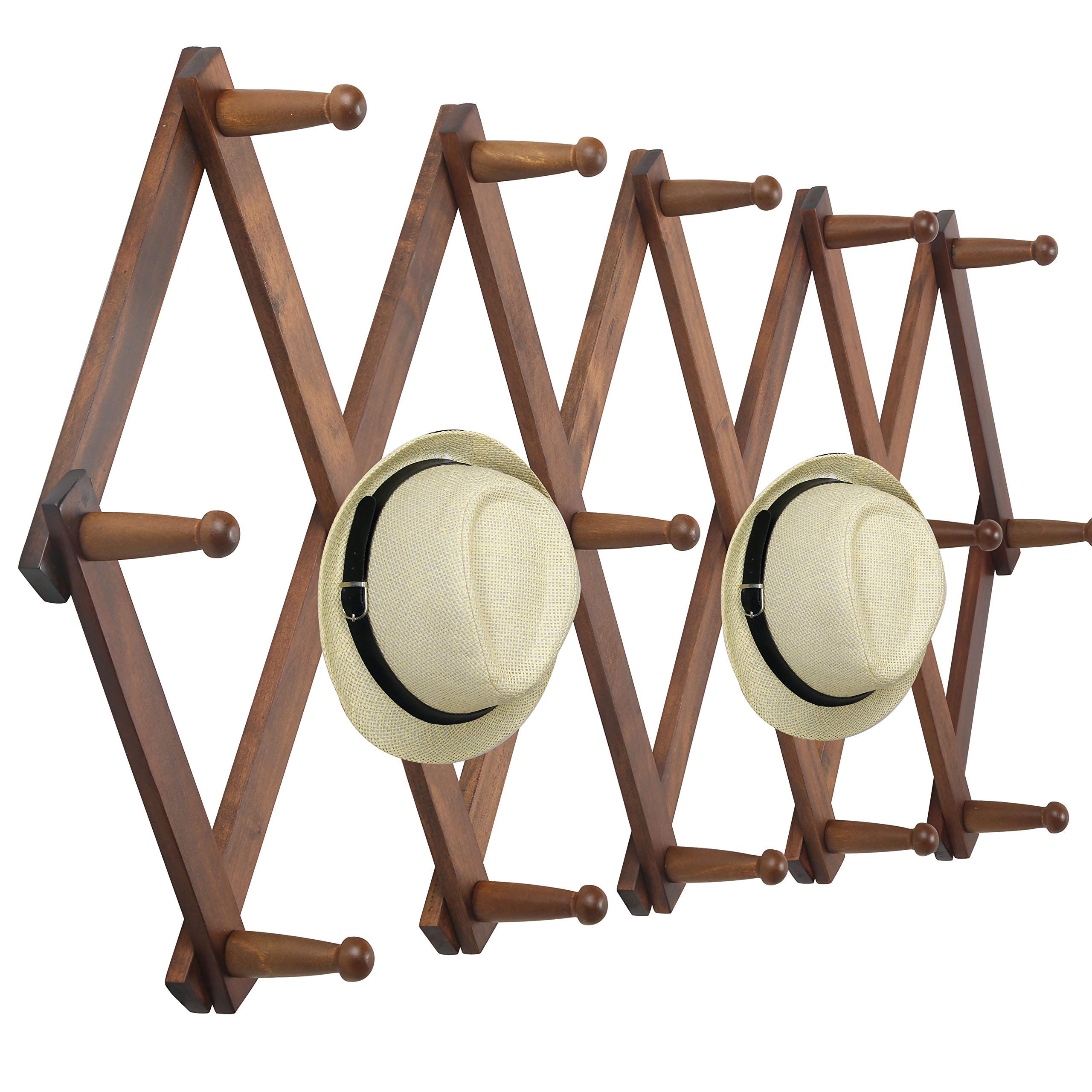 Photo 1 of WEBI Accordion Wall Hanger, Wooden Coat Rack Wall Mounted, Hat & Cap Hook Rack, 16 Peg Hooks, Walnut Color