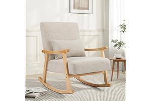 SAETSFEG Mid Century Modern Rocking Chair with Lumbar Pillow, Upholstered Nursery Glider Chair Rocker, Solid Wood Frame Nursing Chair for Bedroom Living Room Small Space, Grey