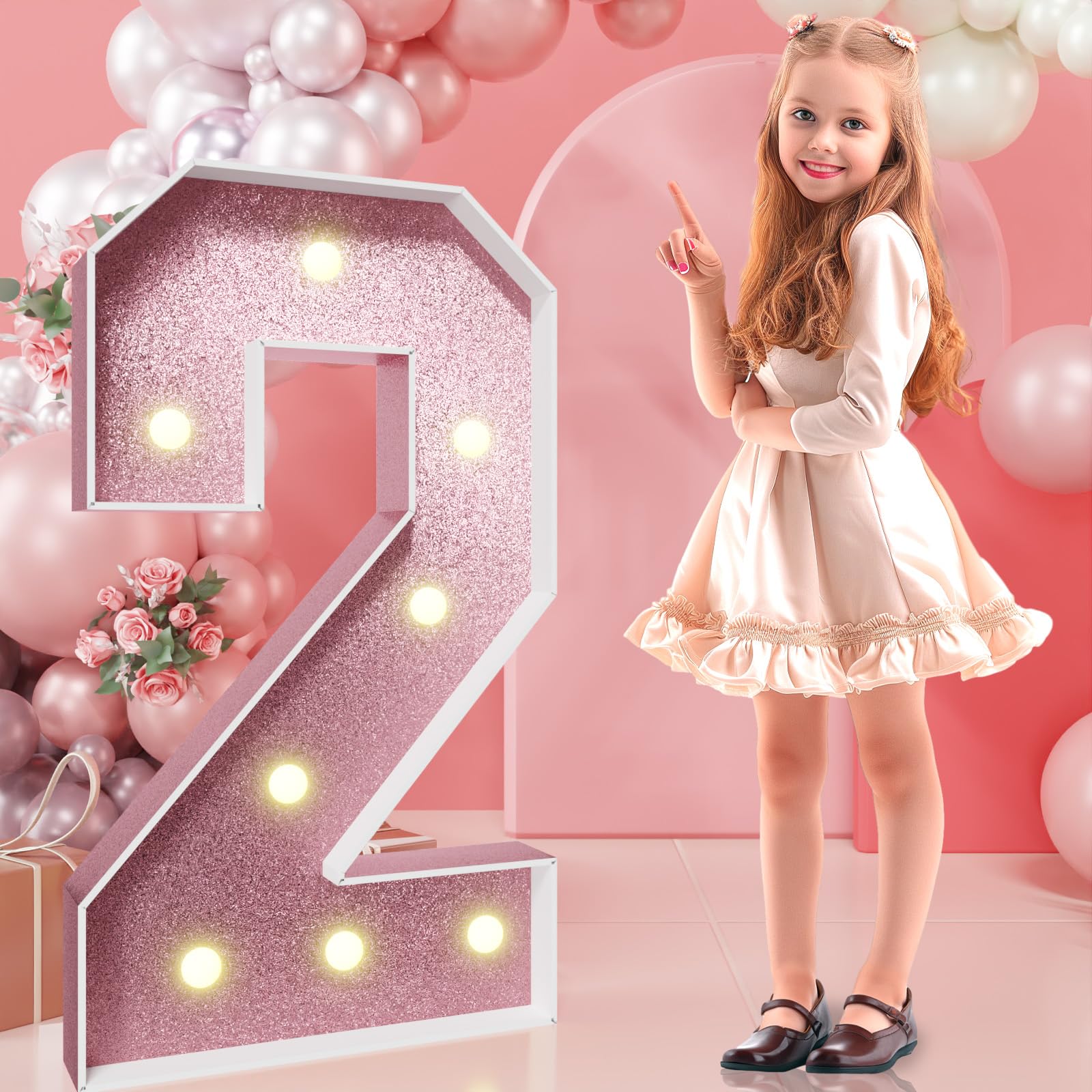 Photo 1 of imprsv Marquee Numbers Rose-Gold 3FT: Rose Gold Party Decor - Light Up Number 2 Large 3 Feet Tall - Birthday Decorations for Him Her 2rd 20th 21st