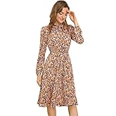 Allegra K Women's Tie Neck Dresses Chiffon Long Sleeve Belted Vintage Floral Dress