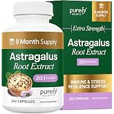 Astragalus Root, 8 Month Supply, Immune Support, 20:1 Astragalus Extract | 20:1 Astragalus Extract, 70% Polysaccharides, High-Concentration Adaptogen Support for Energy &amp; Vitality, Vegan, 250 Capsules