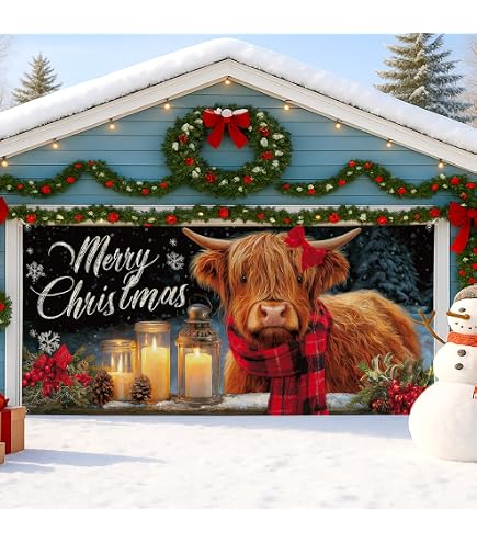 Christmas Highland Cow Door Cover – 72.8x35.4 Inch Fabric Hanging Banner For Front Door, Xmas Indoor Outdoor Decor - View #2