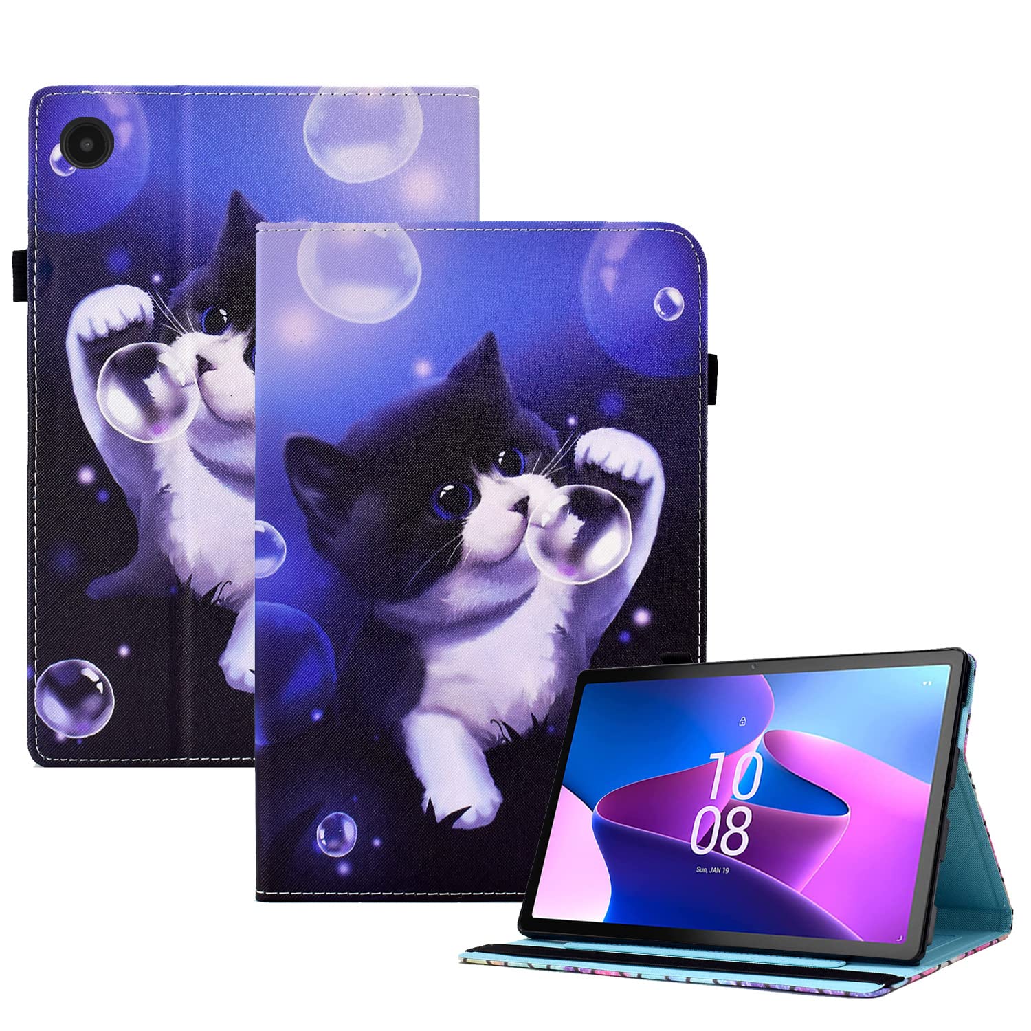 CXTCASE Case for Lenovo Tab M10 Plus (3rd Gen) 10,6 Inch,Stand Function PU Leather Protective Cover Tablet Case Shell for Lenovo Tab M10 Plus 3rd Gen,Bubble Cat — image 1