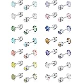 Tornito 7-14 Pairs Stainless Steel CZ Stud Earrings for Women Multicolor Cubic Zirconia Cartilage Helix Earrings Set Screwback 4MM