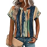 Zeagoo Women Tops Summer Short Sleeve T Shirts V Neck Dressy Casual Work Blouses Fashion Boho Clothes S-3XL