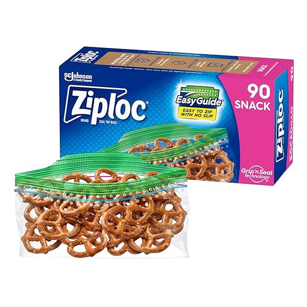 ZIPLOC SNACK BAGS WITH EASYGUIDE TEXTURE, SMALL PLASTIC STORAGE BAGS WITH GRIP ‘N SEAL TECHNOLOGY, 90 BAGS TOTAL