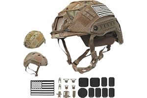 RUNCAM Airsoft Helmet, Fast PJ Type Tactical Paintball Helmet with Helmet Cover & Buffer Pads for Airsoft Paintball Cosplay Military Training Gift