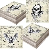 Halloween Paper Napkins 6.5 x 6.5 Inch Disposable Skull Bats Napkins for Halloween Birthday Party Dinner
