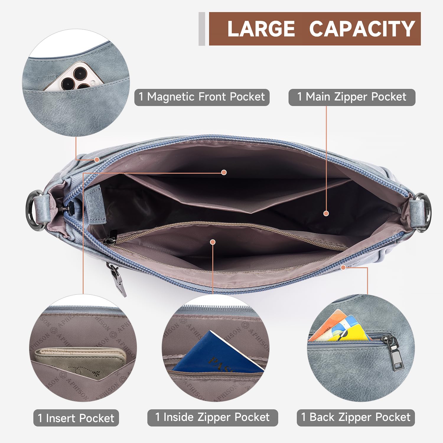 APHISON Trendy Leather Crossbody Purse with Adjustable Strap, Women's Shoulder Handbag