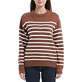 Tronjori Womens Striped Jacquard Crewneck Sweaters Pullover Casual Fall Winter Long Sleeve Knit Tops