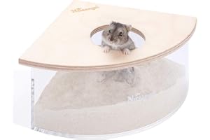 Niteangel Animal Sand-Bath Box: - Acrylic Critter's Sand Bath Shower Room & Digging Sand Container for Hamsters Mice Lemming Gerbils or Other Small Pets (Triangle, Birch-Wood)