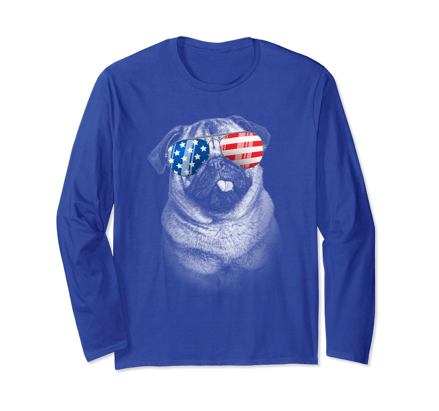 Vintage Patriot USA Pug Long Sleeve American Flag 4th July-anz