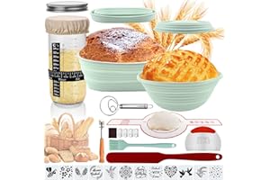 Banneton Bread Proofing Basket Sourdough Starter Kit, 34oz Sourdough Jar, 2 Silicone Proofing Bowls, Bread Sling Mat, Silicon