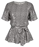 Women's Sparkle Sequin Top Short Bell Sleeve