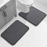 Yimobra U-Shaped Toilet Bath Mat Set 2 Piece - Soft Absorbent Quick Dry Memory Foam Bathroom Rugs, Machine Washable Non Slip Floor Carpet for Tub Shower & Single Sink (17x24 & 24x20, Dark Gray)