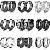 RIOSO 9Pairs Hoop Earrings for Men Stainless Steel Black Men's Hoop Earring