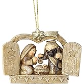 Dicksons Weathered Brown Holy Family in Creche 2 x 2.75 Resin Decorative Hanging Ornament
