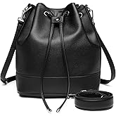 AFKOMST Leather Bucket Bags and Drawstring Crossbody Purse for Women Medium Tote and Hobo Handbags with 2 Shouder Straps