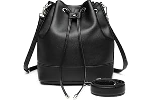 AFKOMST Leather Bucket Bags and Drawstring Crossbody Purse for Women Medium Tote and Hobo Handbags with 2 Shouder Straps