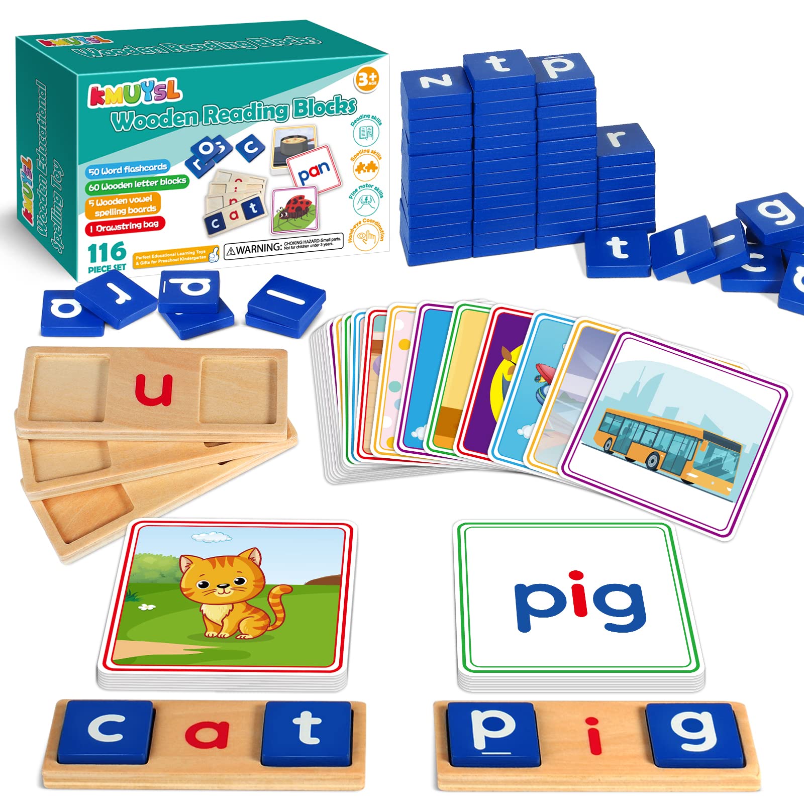Photo 1 of Learnign Toys for 2 3 4 5 6 Years Old Boys Girls, Wooden CVC Reading Spelling Game for Kids, Preschool Kindergarden Learning Activities, Educational Toys Gifts for 2-4 3-5 4-6 Year Old Kids