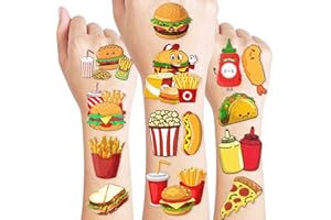 GENERIC 96PCS Junk Food Temporary Tattoos – Fast Food Theme Birthday Party Favors, Fried Food Stickers with Hot Dog Chicken Popcorn for Kids, School Gifts, Supplies, Prizes, Rewards