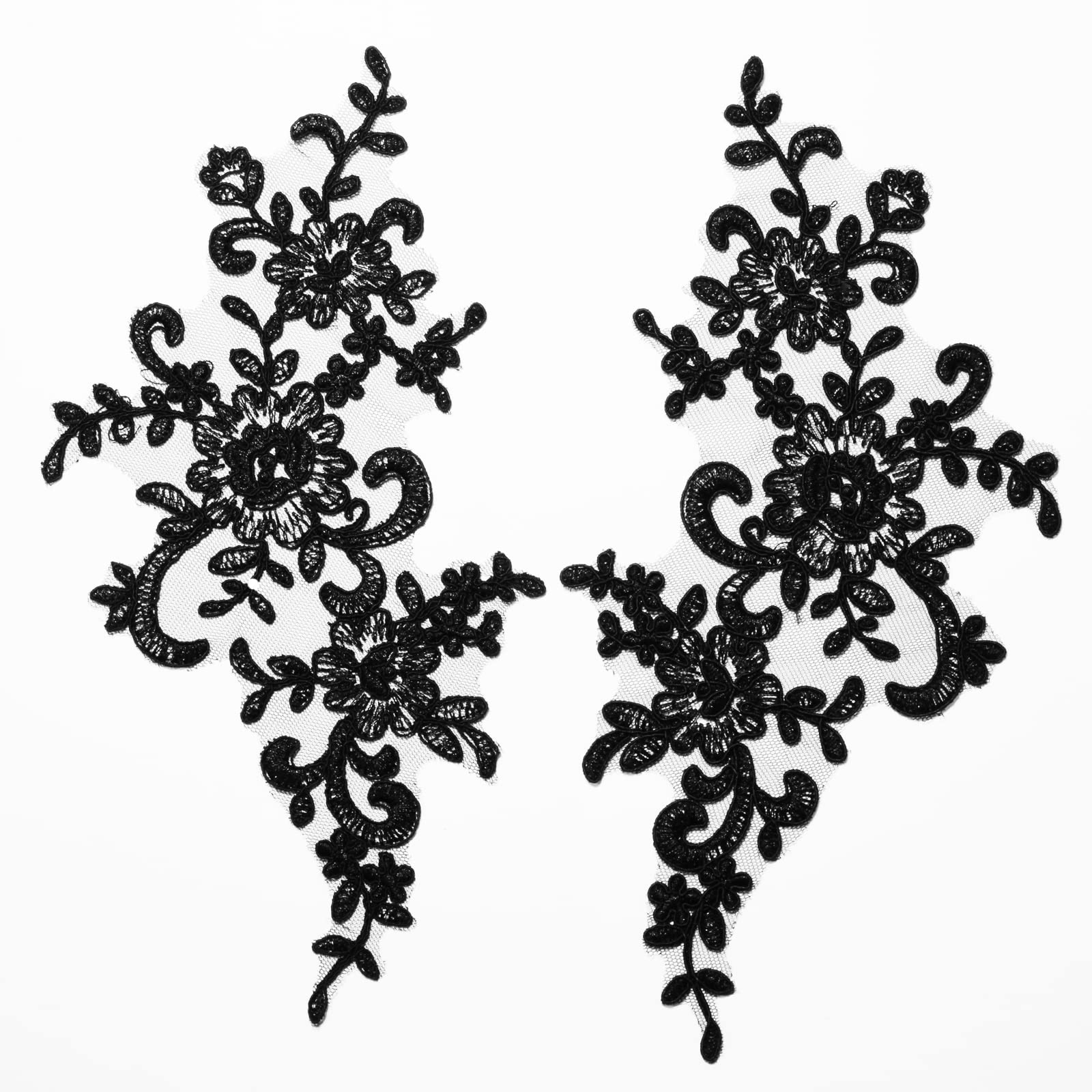 4 X Corded Embroidery Floral Lace Applique Wedding Motif Sew On Size: 25 cm x 12 cm :#39A (Black)