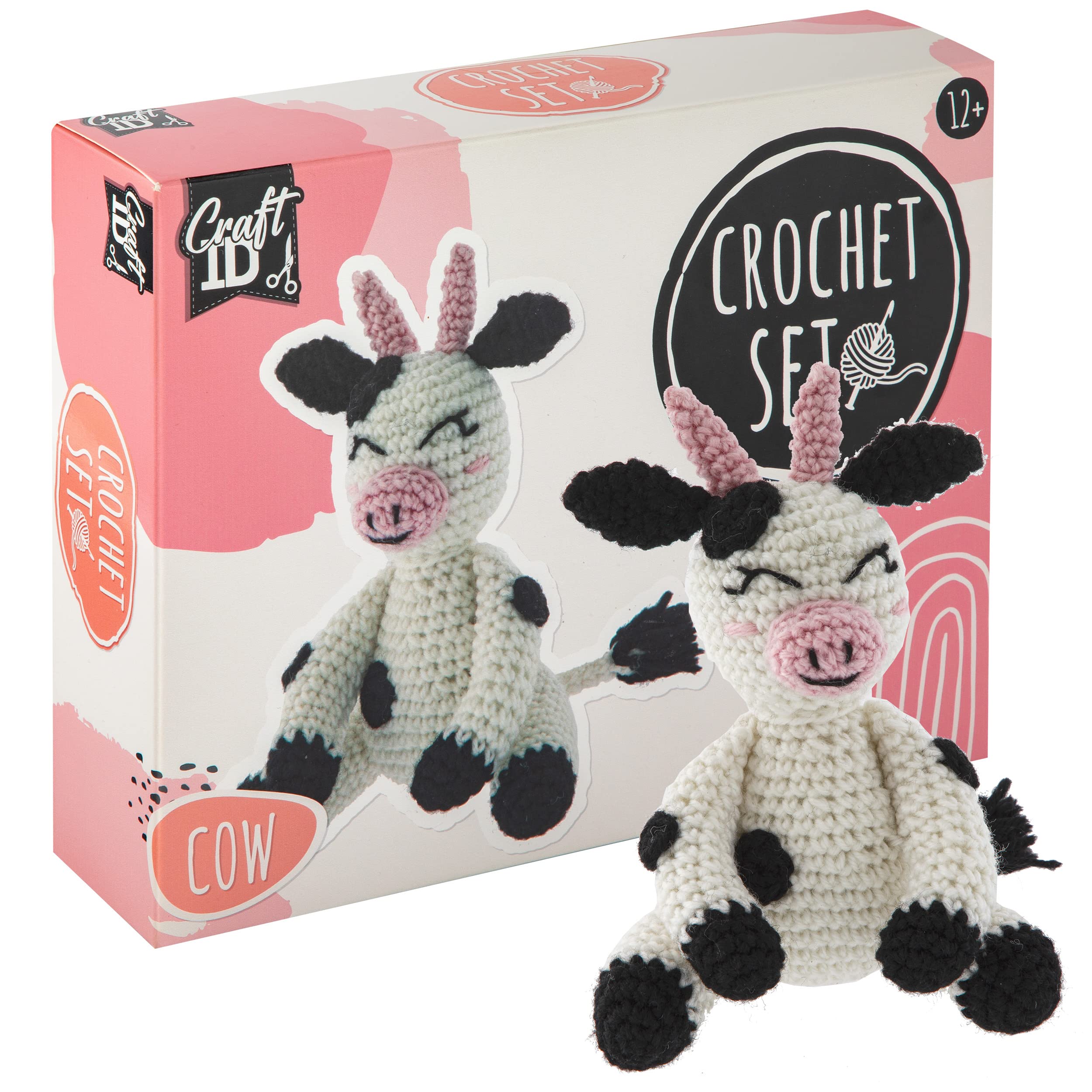 Craft ID Cow Crochet Set | Amigurumi Set | Crochet Pack | Crochet Hook Set Children and Adults | Crochet Packages Cuddly Toys | Crochet Set Animals | Experienced Crocheters | Crochet Kit