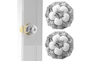 TIESOME 2 PCS Cotton Door Knob Covers with Floral, Door Knob Protector Cover Wall Protectors Reusable Washable Door Handle Cover for Round Door Handle Protection and Door Handle Decorating (Black)