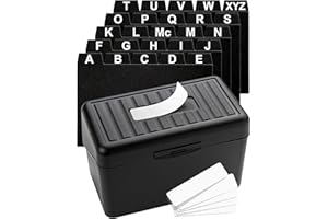 OFFILICIOUS Sturdy Index Card Holder Box 3x5 - Premium Business Card Organizer for Flash Cards, Notecards, Recipes - Recipe Box Case with Plastic Index Cards Dividers &amp; Labels
