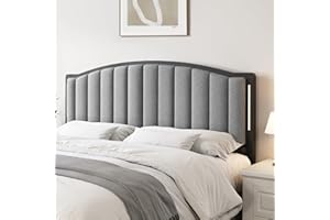 Salamir Headboard for Queen Size Bed with LED Lights, Upholstered Vertical Channel Tufting Head Boards, Linen Fabric Bed Headboard Only, Attach Frame, Ideal for Bedroom, Dorm, Guest Room, Grey