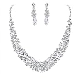 BriLove Women's Wedding Bridal Austrian Crystal Marquise Cluster Collar Necklace Dangle Earrings Set
