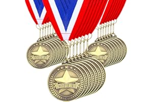 Quelay 30 Pcs 2'' Award Medals Bulk Gold Winner Medals with Neck Ribbons Metal Trophy Award Prize Gift for Tournaments, Competitions, Party, Kids and Adults