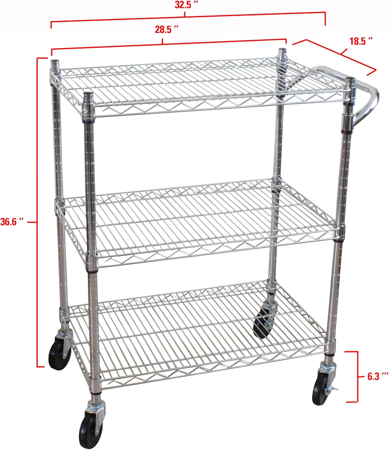 Oceanstar 3-Tier Heavy Duty All-Purpose Utility Cart, Chrome: Home & Kitchen