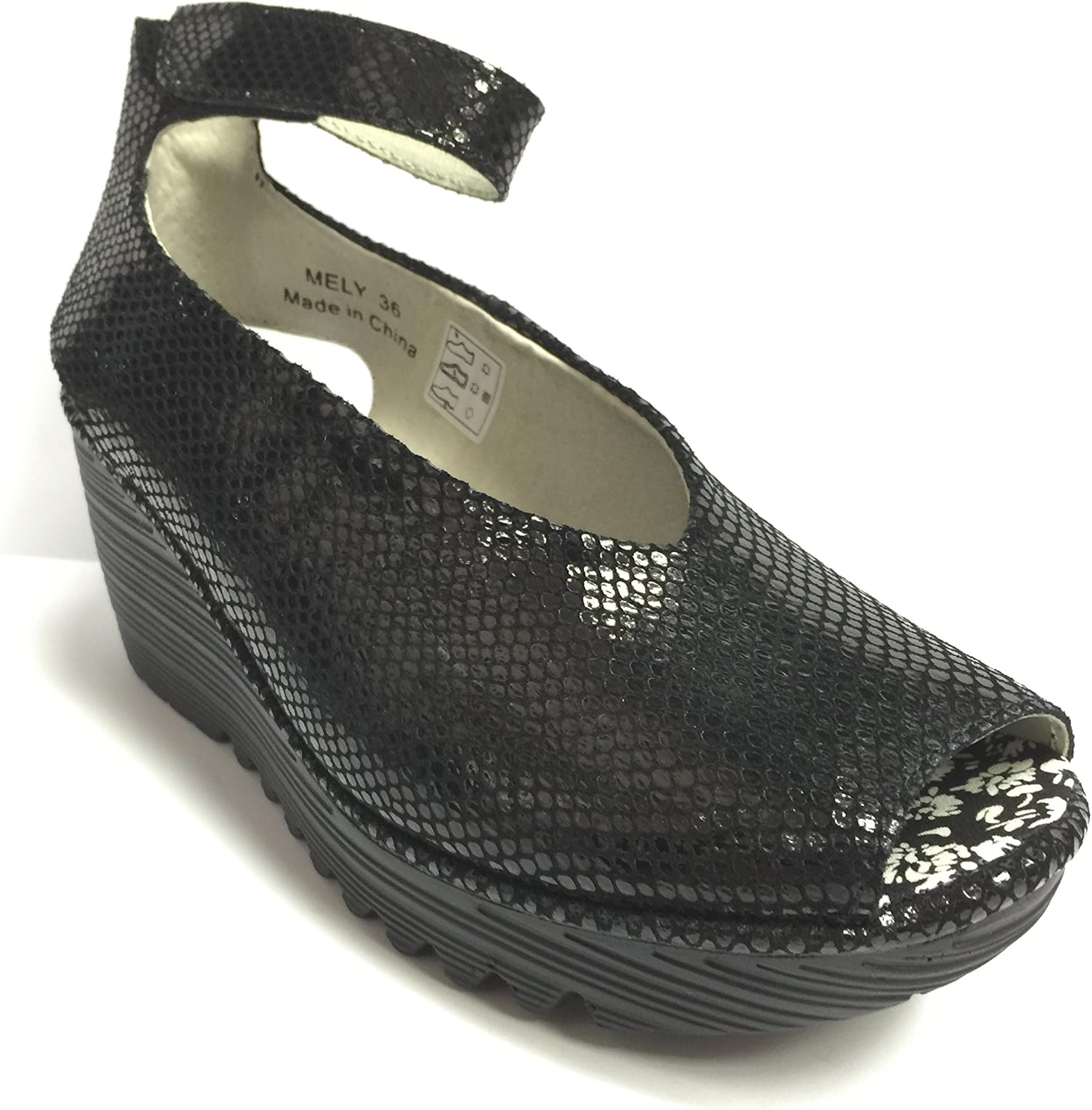 Bernie Mev Women's Mely Black Snake Print Leather Wedges EUR 37