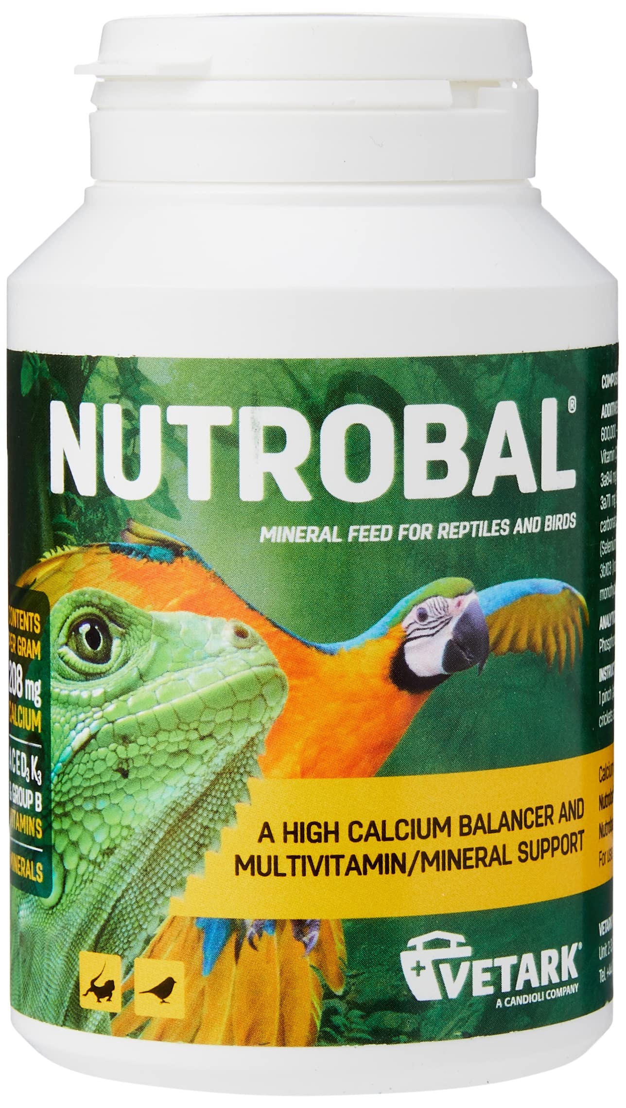 Nutrobal, Calcium & Vitamin D3 Mineral Supplement for Birds & Reptiles, Powder, Easy to Administer, 100g