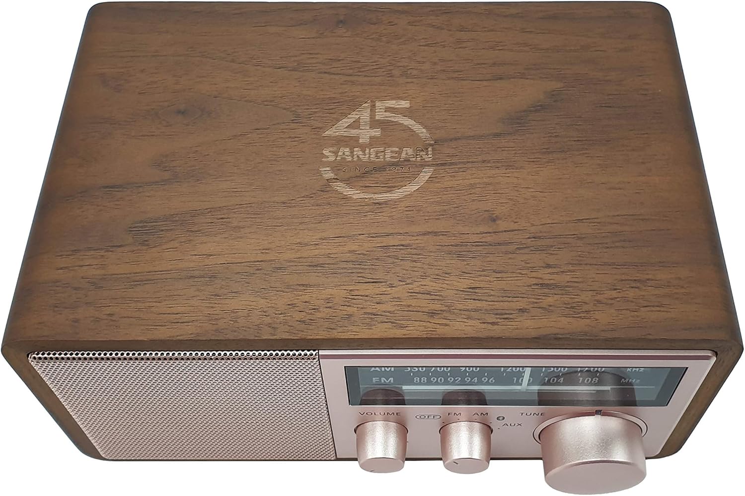 Sangean WR-16SE 45th Anniversary Special Edition AM/FM/Bluetooth/Aux-in/USB Phone Charging Dark Walnut Wooden Cabinet Radio with Rose Gold Face Plate: Electronics