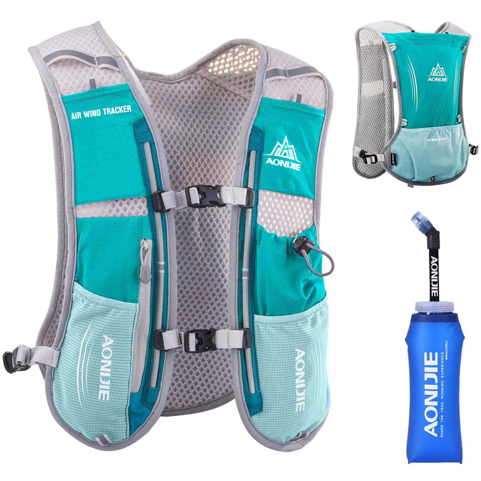5 L Running Vest Backpack, Lightweight Hydration Vest Backpack for Women & Men Outdoor Sports, Marathon, Trail Race, Cycling, Hiking, Climbing (Mint Blue with 600ml Soft Flask)