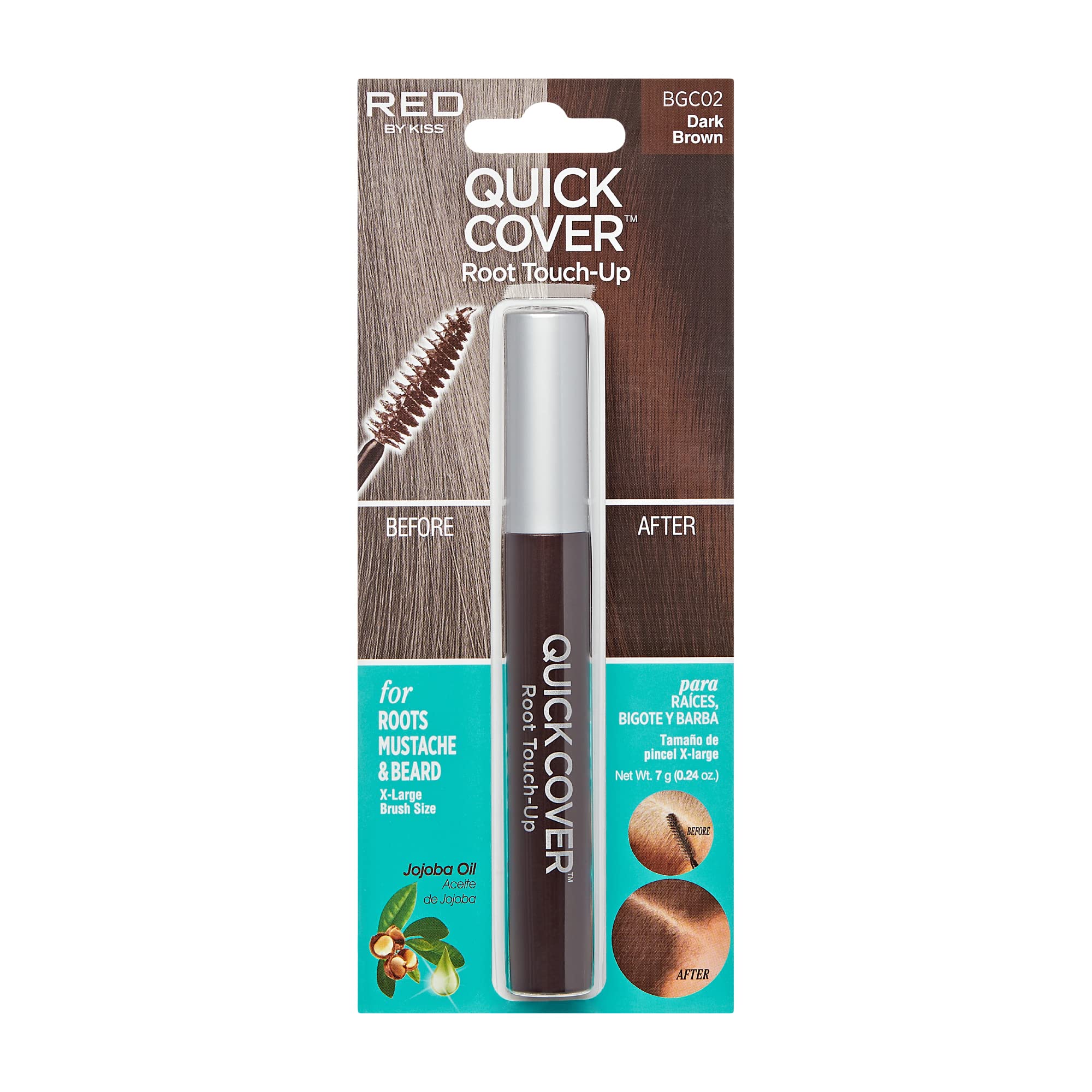 Photo 1 of RED by KISS Quick Cover Root Touch Up Rescue (Dark Brown), Mascara Natural Water-Resistant Temporary Gray Concealer Cover Up Brush for Hair Mustache & Beard, Formulated with Jojoba Oil
