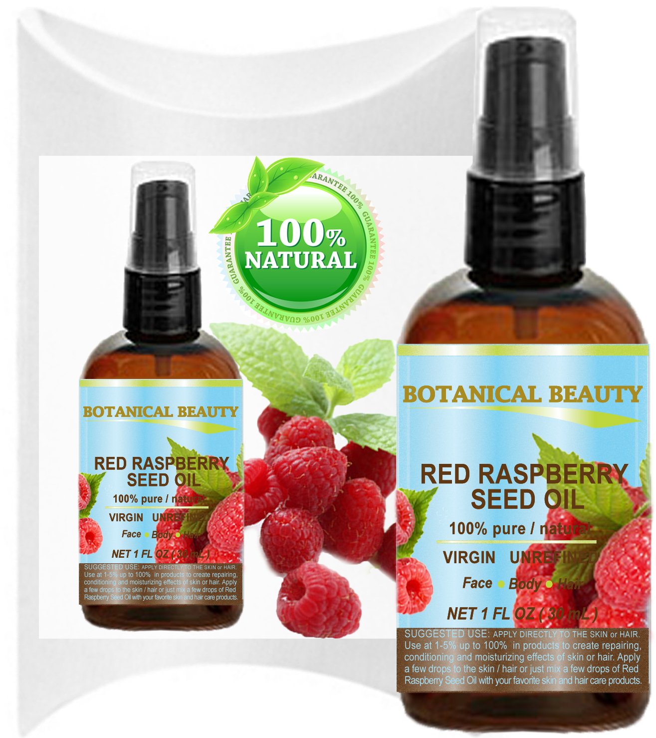 RASPBERRY SEED OIL 100% Pure / Natural / Virgin. Cold Pressed / Undiluted. For Face, Hair and Body. 1 Fl.oz.- 30 ml. by Botanical Beauty