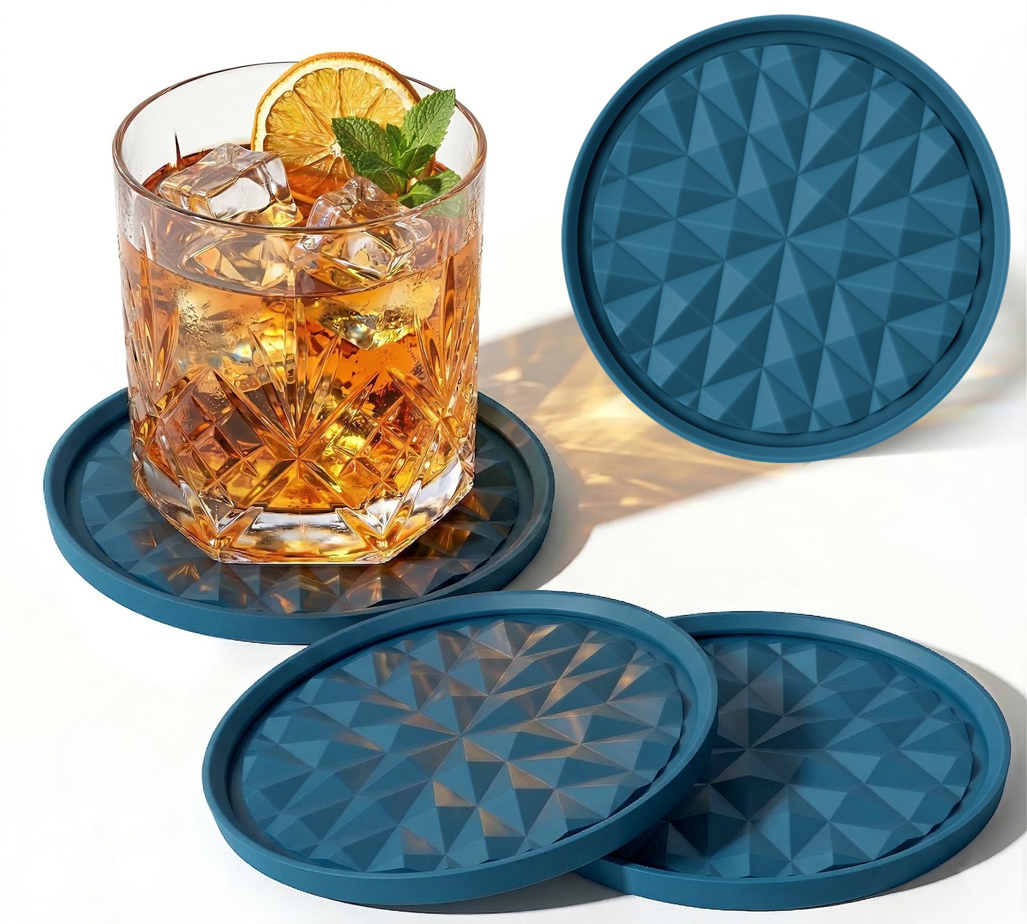 Wingcases Silicone Coasters for Drinks[4 pcs, No Holder]- Cup Mat for Tabletop Protection-Non-Slip, Non-Stick, Coffee Table Decor, Great Gift for Any Occasion, Dark Blue