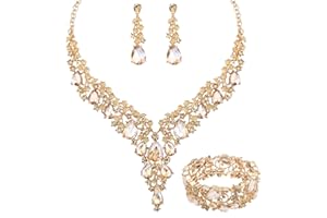 CSY Elegant Crystal Costume Jewelry Sets Flower Bridal Necklace Earrings Stretch Bangle Set for Bride Bridesmaid Wedding Dress Accessories