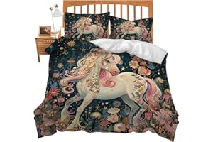MECOWCM Unicorn Bedding Set Twin Size Unicorn Comforter Cover Set for Girls Boys Super Soft Construction Mid Century Duvet Cover Set Bedroom Decor Twin Full Queen King Size Quilt Cover with 2 Pillowcase