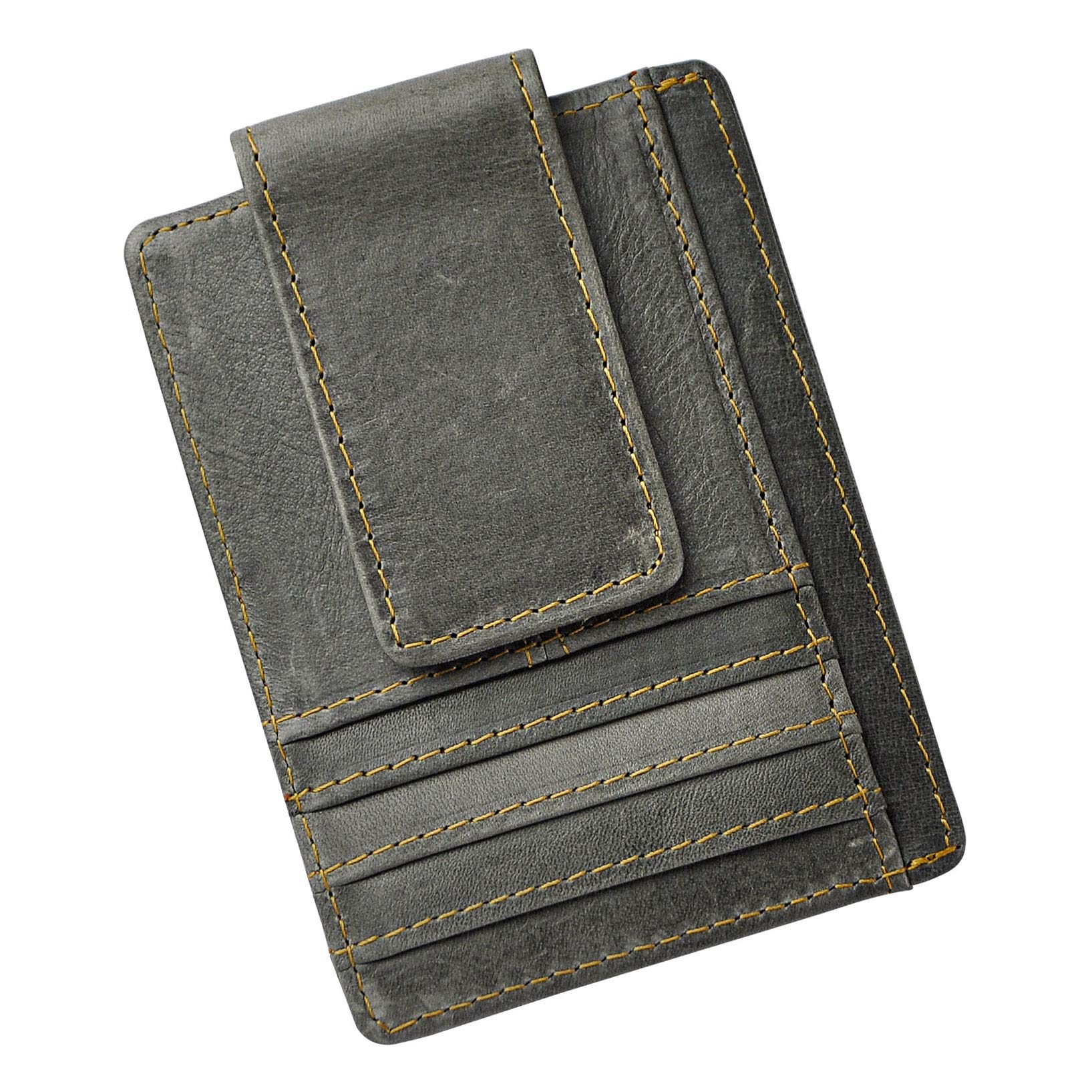 Le'aokuu Genuine Leather Magnet Money Clip Credit Card Case Holder Slim Card Wallet 1015 (1015 Gray 2 RFID)