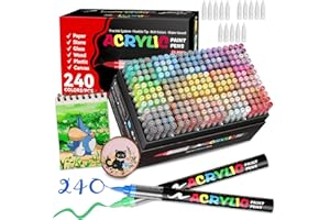 COORIART 240 Colors Acrylic Paint Markers, Soft Brush Tip Acrylic Paint Pens, Quick-Drying Waterproof Markers for Canvas, Roc
