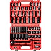 1/2" Drive Socket Set, SAE (3/8"-1-1/4") & Metric (8-24mm), 6 Point Deep/Shallow Impact Socket Set, 72-Teeth Ratchet Wrench, 