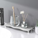 Water Absorbing Stone Tray for Sink, Diatomite Drying Stone for Kitchen Bathroom Counter, Decorative Raised-Feet Vanity Tray, Sink Caddy Organizer for Dish Soap &amp; Sponge Holder [Grey, 12'' x 4'']