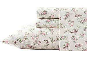 Laura Ashley Home - Queen Sheets, Cotton Flannel Bedding Set, Brushed for Extra Softness & Comfort (Audrey, Queen)