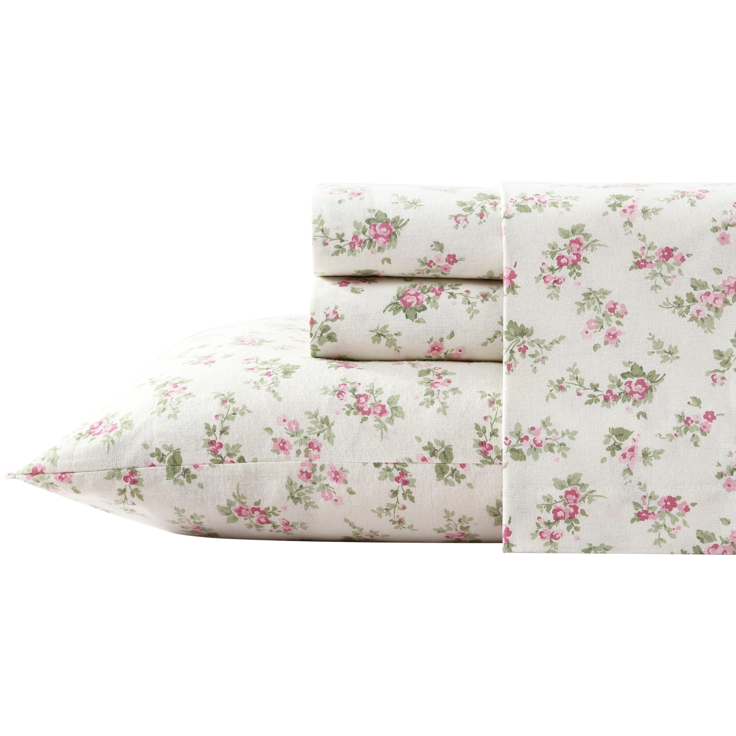 Laura Ashley Cotton Flannel Bedding Set, Audrey Pink/Cream, Full — image 1