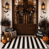 Duraaamo 4' x 6' Halloween Black White Striped Outdoor Rug for Porch Decor | Black White Area Rug, Farmhouse Halloween Layering Outdoor Rug, OPP Plastic for Front Porch, Entryway, Deck, Garden