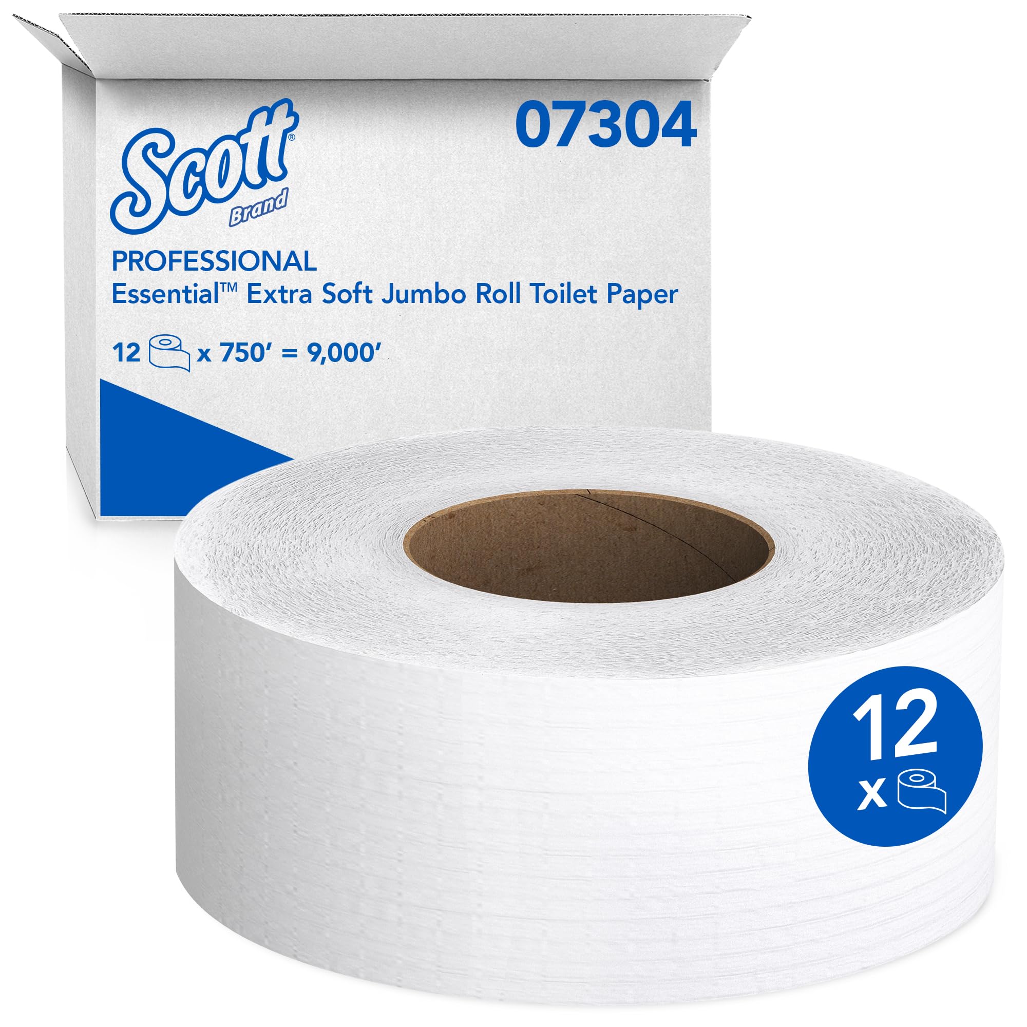 Photo 1 of Scott Professional Essential Extra Soft Jumbo Roll Bulk Toilet Paper (07304), 2-Ply, White (12 Rolls at 750' Each, 9,000'/Case)